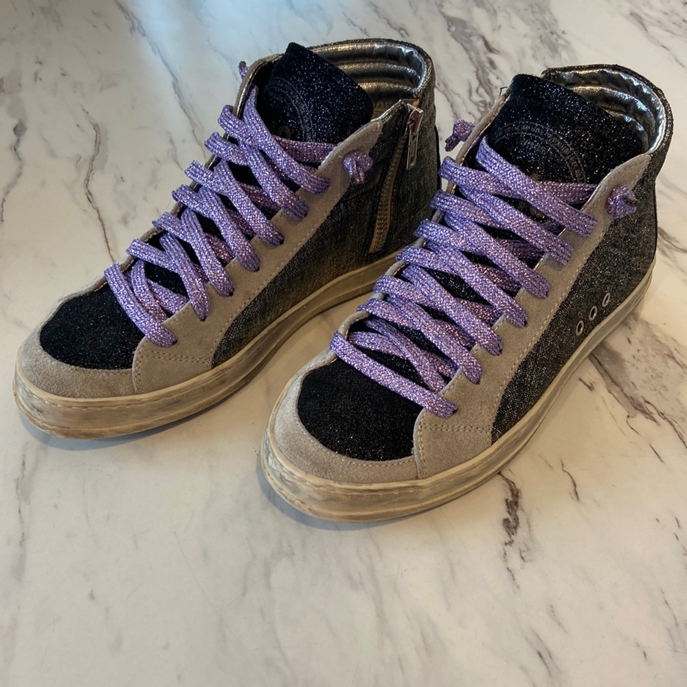 P448 Black and Purple High-Top Sneakers